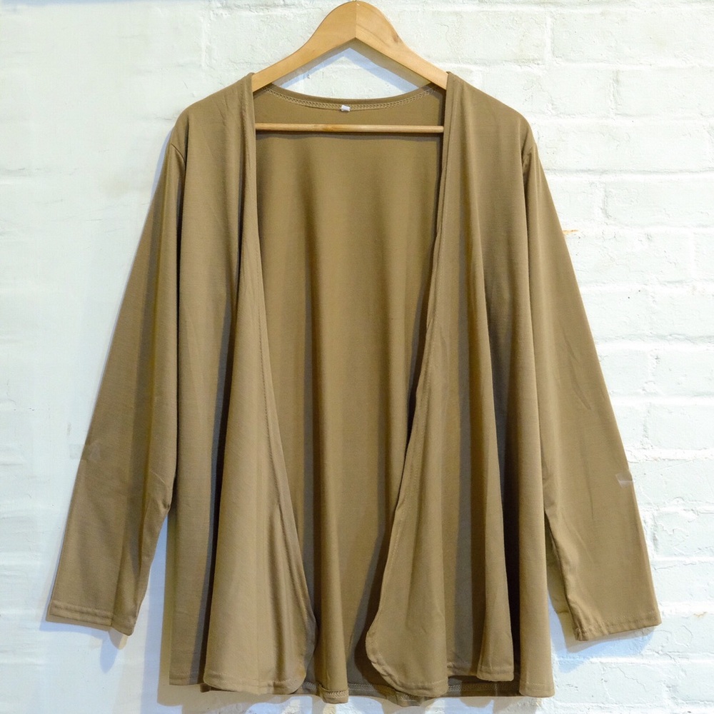 Open front basic lightweight khaki cardigan kimono - Picture 3 of 13